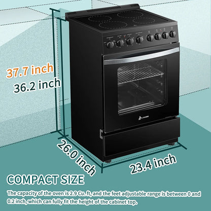 Lanbo 24 in 2.9 CU ft Freestanding Electric Range with Rotisserie and True Convection Oven and Timer