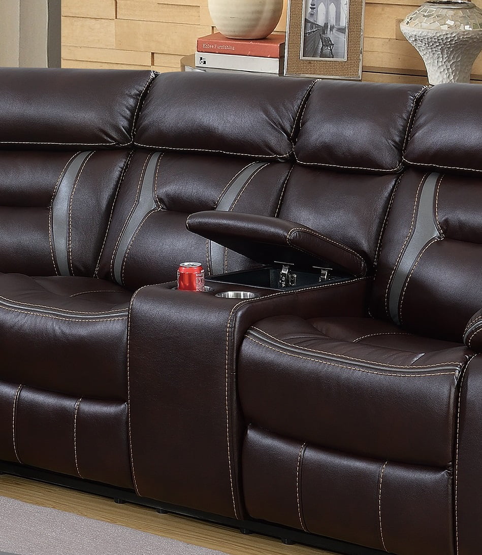 Living Room 3pcs Reclining Motion Sectional Sofa Gel Leatherette Loveseat Console Corner Wedge Dark Brown Cushion Couch