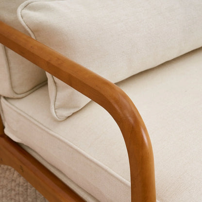 UBesGoo Modern Arm Chair Linen Fabric Upholstered Comfy Reading Accent Chair with Solid Wood Frame Beige