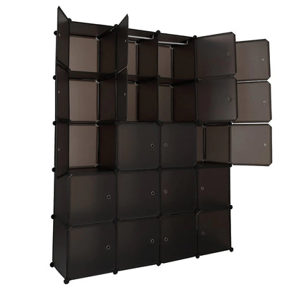 20 Cube Organizer Stackable, Plastic Portable Closet Wardrobe with Hanging Rod, Storage Organizer Cube for Hanging Clothes, Bedroom Armoire, Strong and Durable, Brown