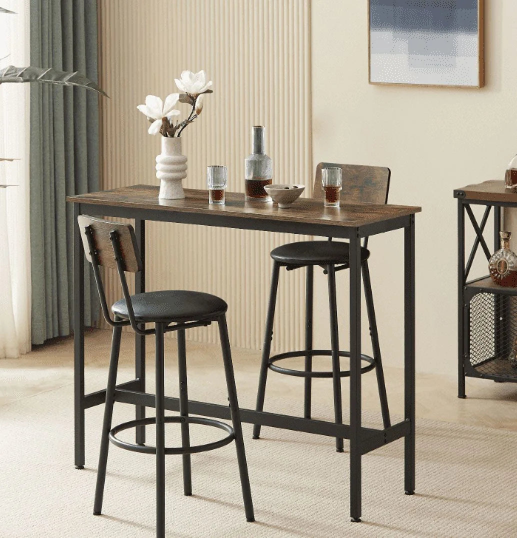 Kselythan 3 Piece Dining Table Set,Bar Table and Chairs Set,Narrow Bar Table Set With 2 Upholstered Stools,Wooden Backrest,Ring-shaped Footrest,For Living Room Dining Room Kitchen Study