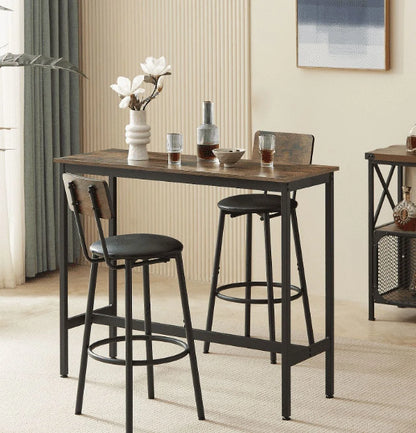 Kselythan 3 Piece Dining Table Set,Bar Table and Chairs Set,Narrow Bar Table Set With 2 Upholstered Stools,Wooden Backrest,Ring-shaped Footrest,For Living Room Dining Room Kitchen Study