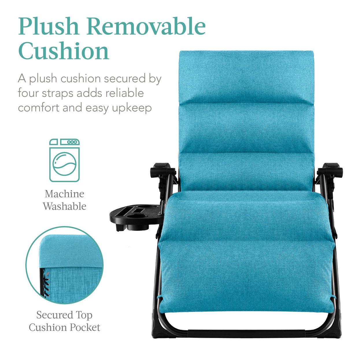 Best Choice Products Oversized Zero Gravity Chair, Folding Recliner w/ Removable Cushion, Side Tray - Fossil Gray