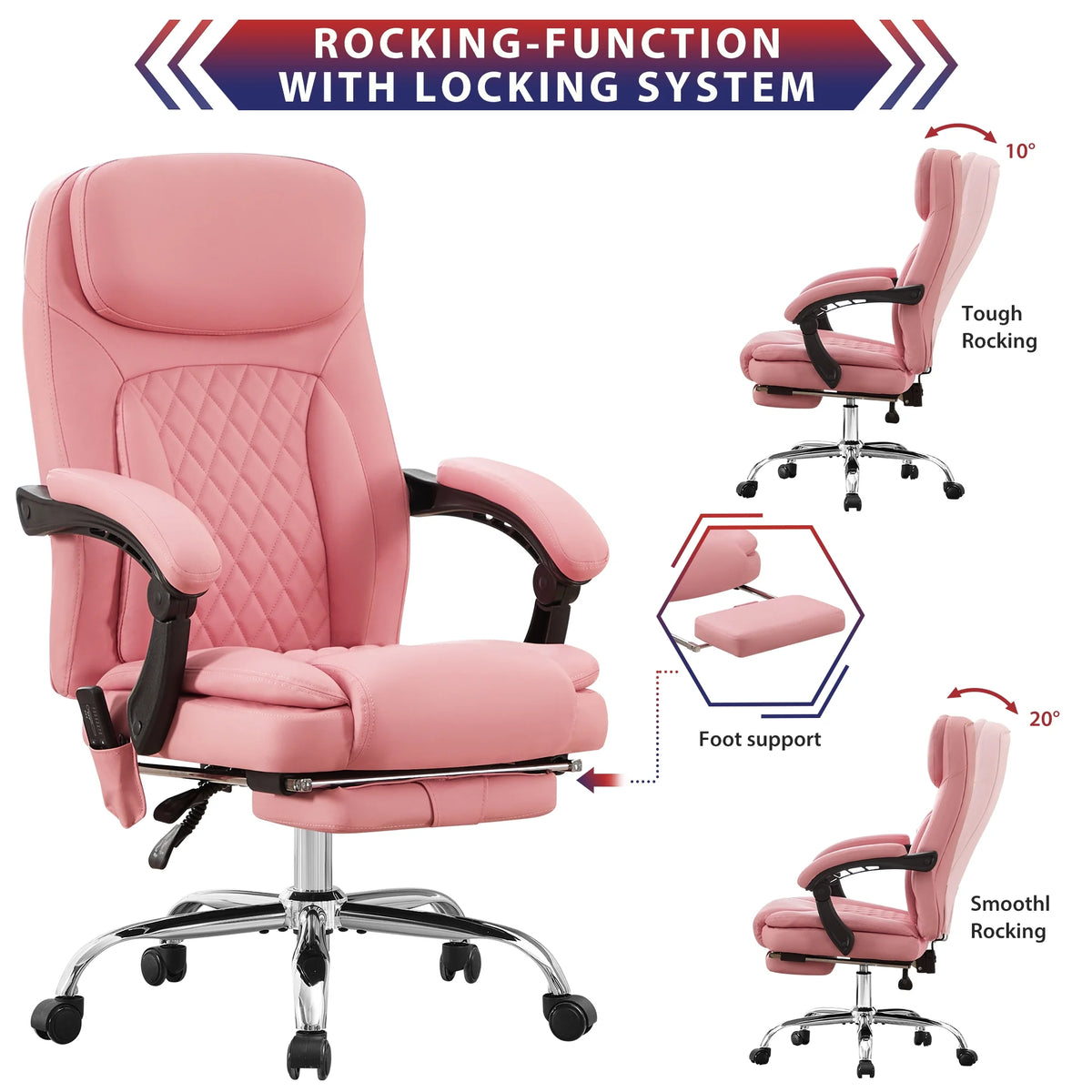 JONPONY Big and Tall Office Chair 500LBS Executive Office Chair Massage and Footrest Ergonomic Computer Desk Chair Reclining High Back Leather Office Chair Lumbar Back Support Swivel Rolling,Black