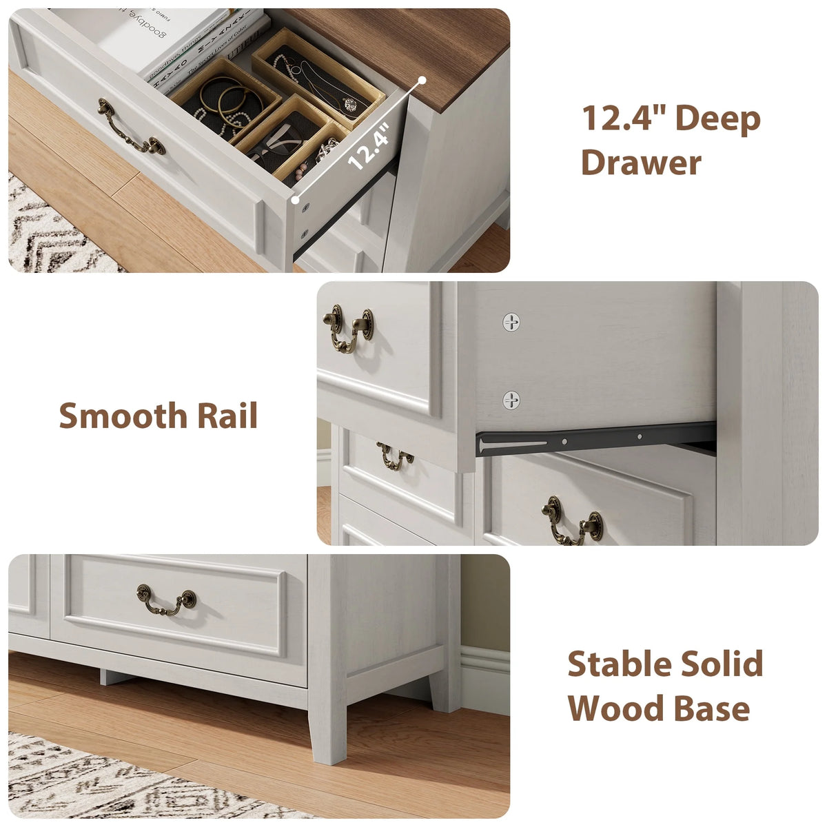 GIKPAL White Dresser for Bedroom, 6 Drawers Wood Dresser with Antique Handles, Farmhouse Rustic Chest of Drawers for Bedroom, Living Room, Entryway & Hallway
