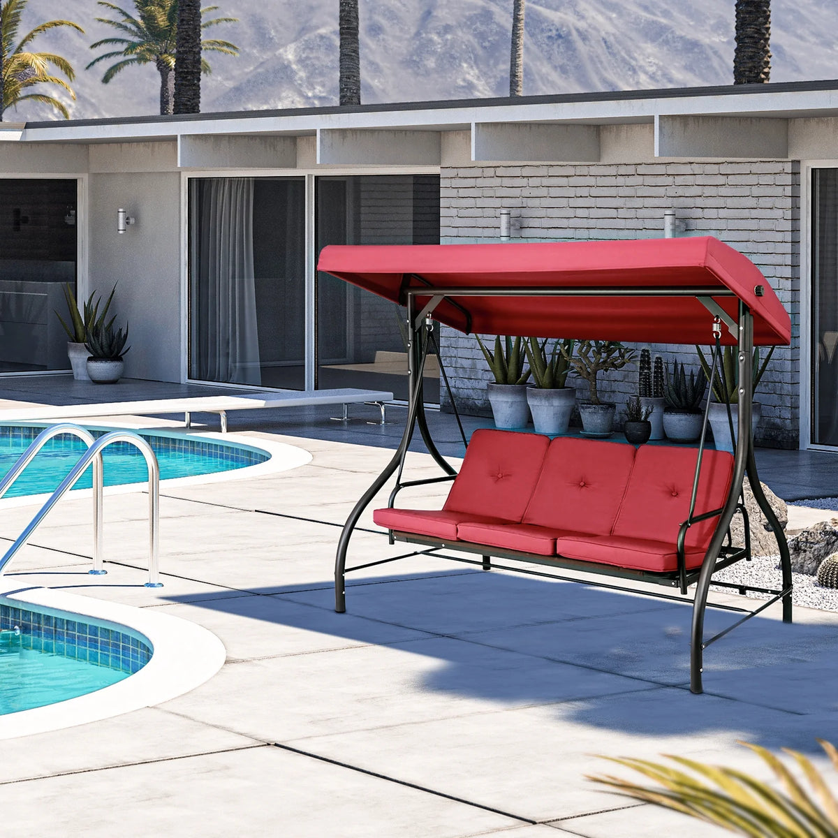 Arlopu 3 Person Porch Swing Outdoor Converting Canopy Swing Glider with Canopy