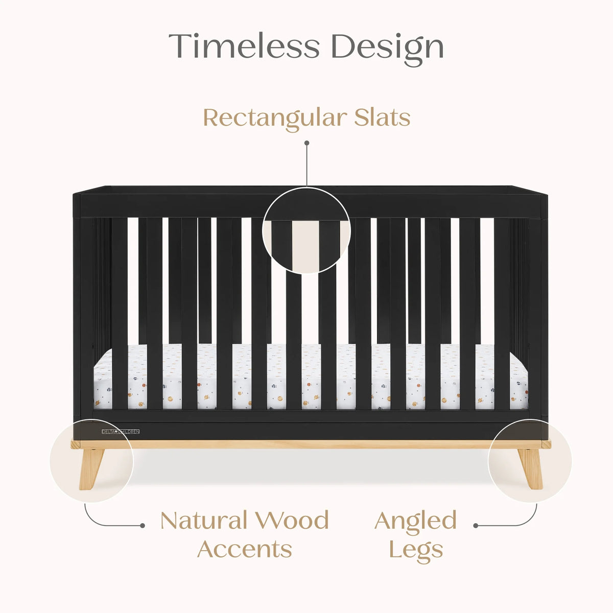Delta Children Frankie 4-in-1 Convertible Crib - Greenguard Gold Certified, Black with Natural