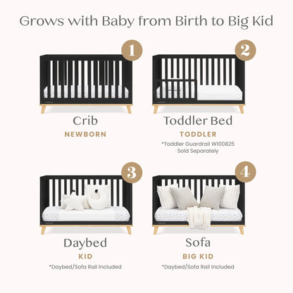Delta Children Frankie 4-in-1 Convertible Crib - Greenguard Gold Certified, Black with Natural