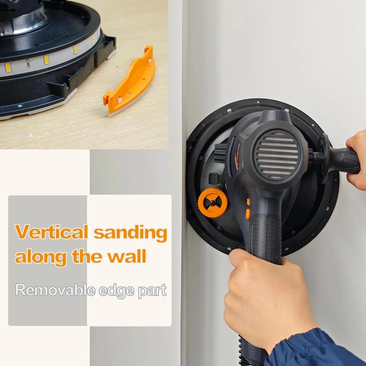 POVANLI 780W Electric Drywall Sander with Vacuum Dust Collection, 6.5A Motor Dustless Floor Sander with Variable Speed 900-1800RPM, LED Light, Extendable & Foldable Handle Yellow+Black