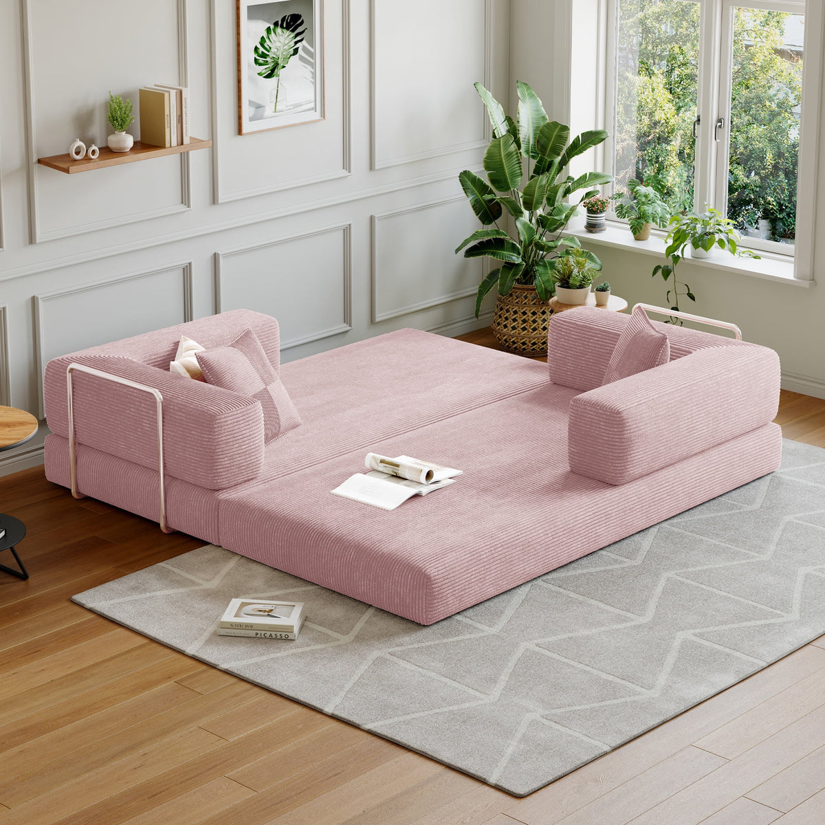 Convertible Sleeper Sofa Bed,Compressed Floor Boneless Couch,Modular Modern Corduroy Sofa for Living Room Bedroom -with Fixed-Shape Frame and Support Armrest,Easy Assembly(Green)