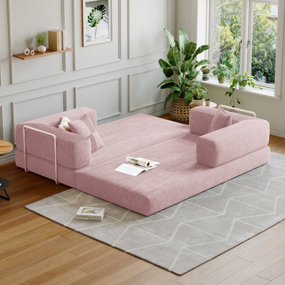 Convertible Sleeper Sofa Bed,Compressed Floor Boneless Couch,Modular Modern Corduroy Sofa for Living Room Bedroom -with Fixed-Shape Frame and Support Armrest,Easy Assembly(Green)