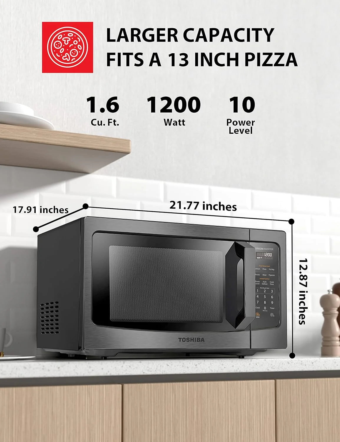 Toshiba 1.2 cu ft Countertop Microwave Ovens in Stainless Steel