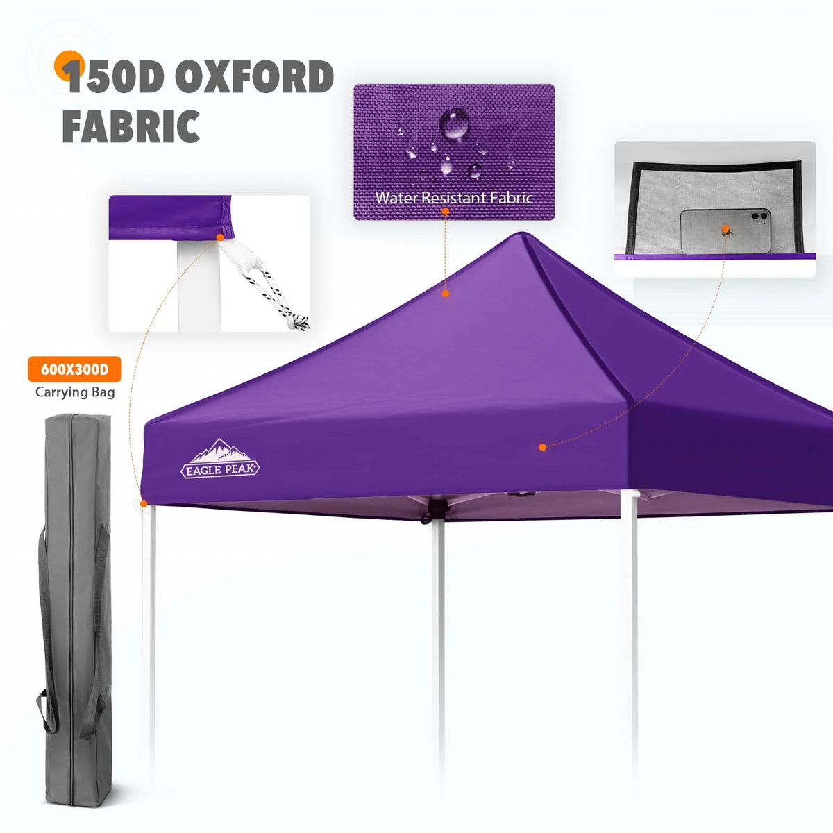 EAGLE PEAK 5x5 Pop Up Canopy Tent Instant Outdoor Canopy Easy Set-up Straight Leg Folding Shelter（Blue）