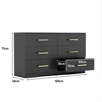 Kadyn Modern 6 Drawer Dresser Wood Cabinet,Dresser for Bedroom, Kitchen Storage Cabinet with Drawers, Chest of Drawers(Black)