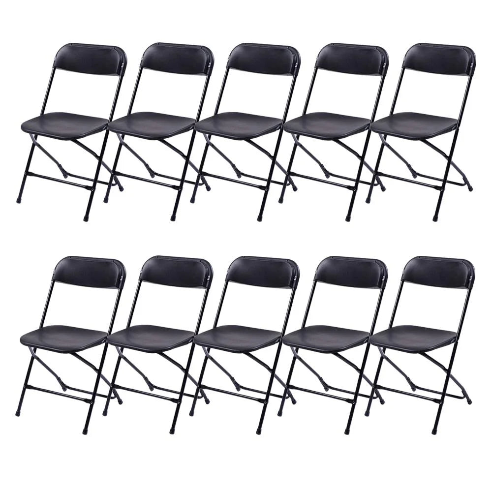 Ktaxon 6ft White Folding Table and 10 Pack Folding Chairs Black, Plastic Table and Chair Set