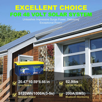 LOSSIGY 48V 100AH LiFePO4 Lithium Golf Cart Battery with 48V18A Charger, Perfect for Solar System, Marine, 5120Wh 5000+ Deep Cycles, Built in BMS with 10 Yrs Lifespan