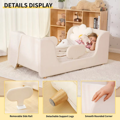 Lilypelle Toddler Bed Frame, Toddler Floor Bed with Removable Guard Rails, Small Bed for Boys and Girls, Standard Crib Size Toddler Bed��55.9 x 31.5 x 23.2 in��Beige