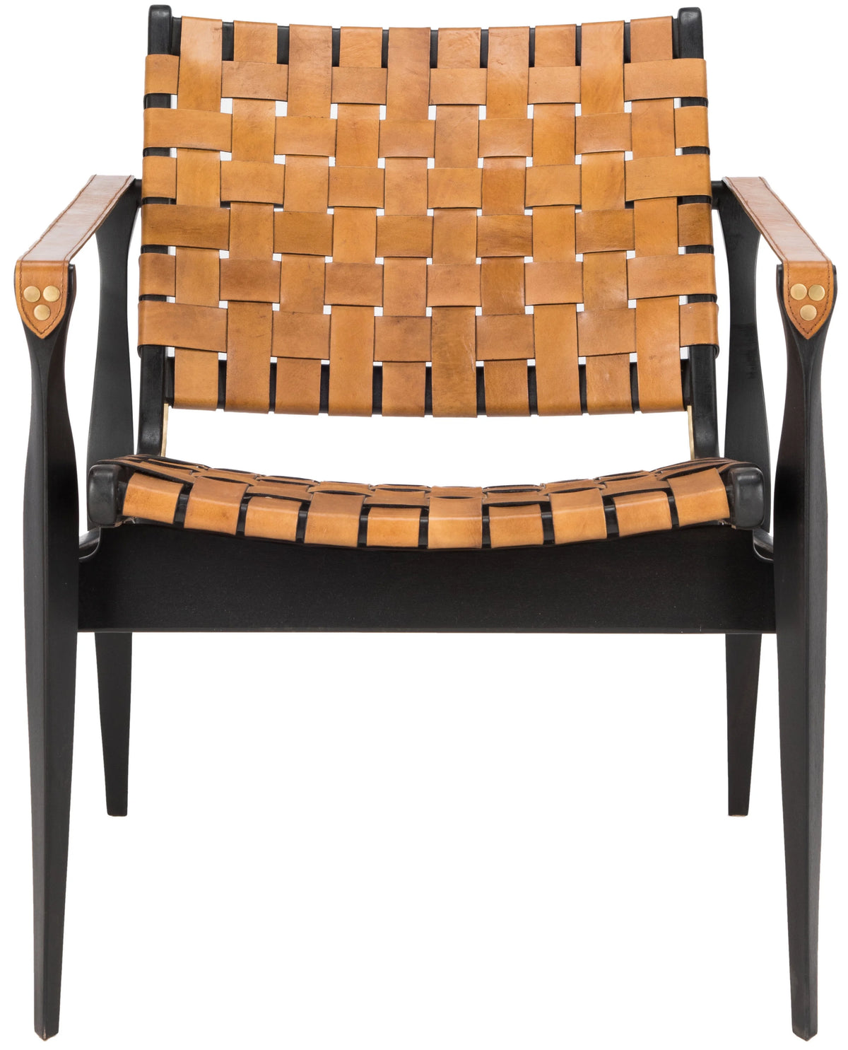 SAFAVIEH Couture Dilan Modern Leather Solid Safari Chair, Brown/Light Brown