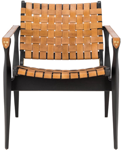 SAFAVIEH Couture Dilan Modern Leather Solid Safari Chair, Brown/Light Brown