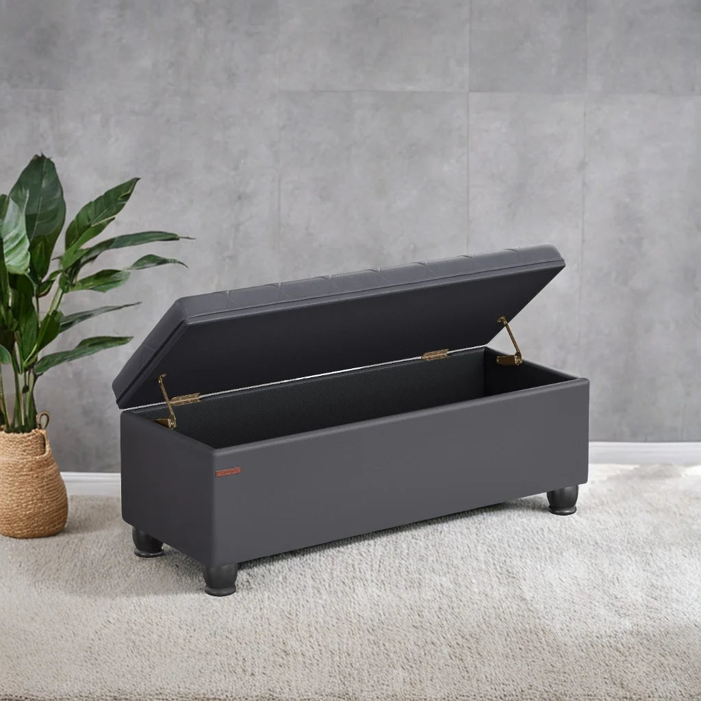 SONGMICS 46.5" Storage Ottoman Bench Storage Bench Bedroom Bench 330lb Load Capacity Solid Wood Legs Light Gray