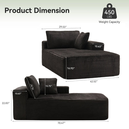 LUMIHO Chaise Lounge Chair Indoor, 42" Sleeper Chair with Two Throw Pillows and Armrests, Corduroy Chaise Couch Chair with Ottoman for Living Room, Bedroom, Apartment, Green