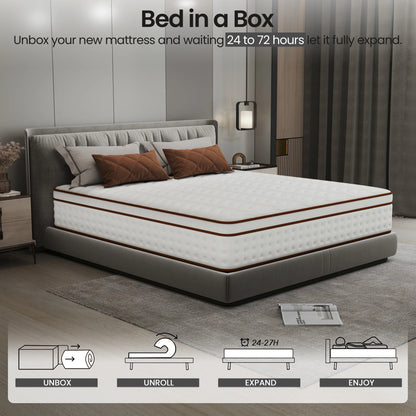 OnBeam 10" King Mattress, Medium Firm Memory Foam Mattress in a Box, Motion Isolation | Focalsweet Auth.