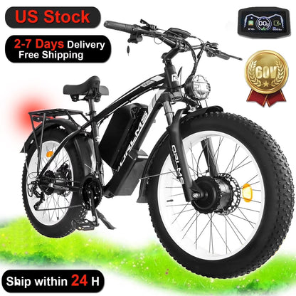 60V 25AH Battery Electric Bike for Adults,5000W Peak Dual Motor Ebike,AWD 21-Speed 50MPH Mountain Snow E-Bike with 26" x 4.0 Fat Tire, Long Range Mountain Dirt Bike for Off-Road Snow Sand