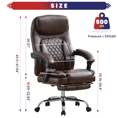 JONPONY Big and Tall Office Chair 500LBS Executive Office Chair Massage and Footrest Ergonomic Computer Desk Chair Reclining High Back Leather Office Chair Lumbar Back Support Swivel Rolling,Black