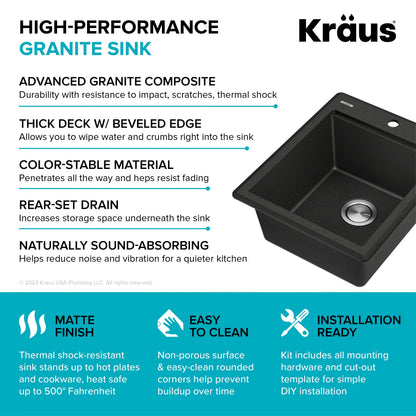 KRAUS Bellucci 18 Granite Composite Workstation Drop-In Top Mount Single Bowl Kitchen Bar Sink in White with Accessories