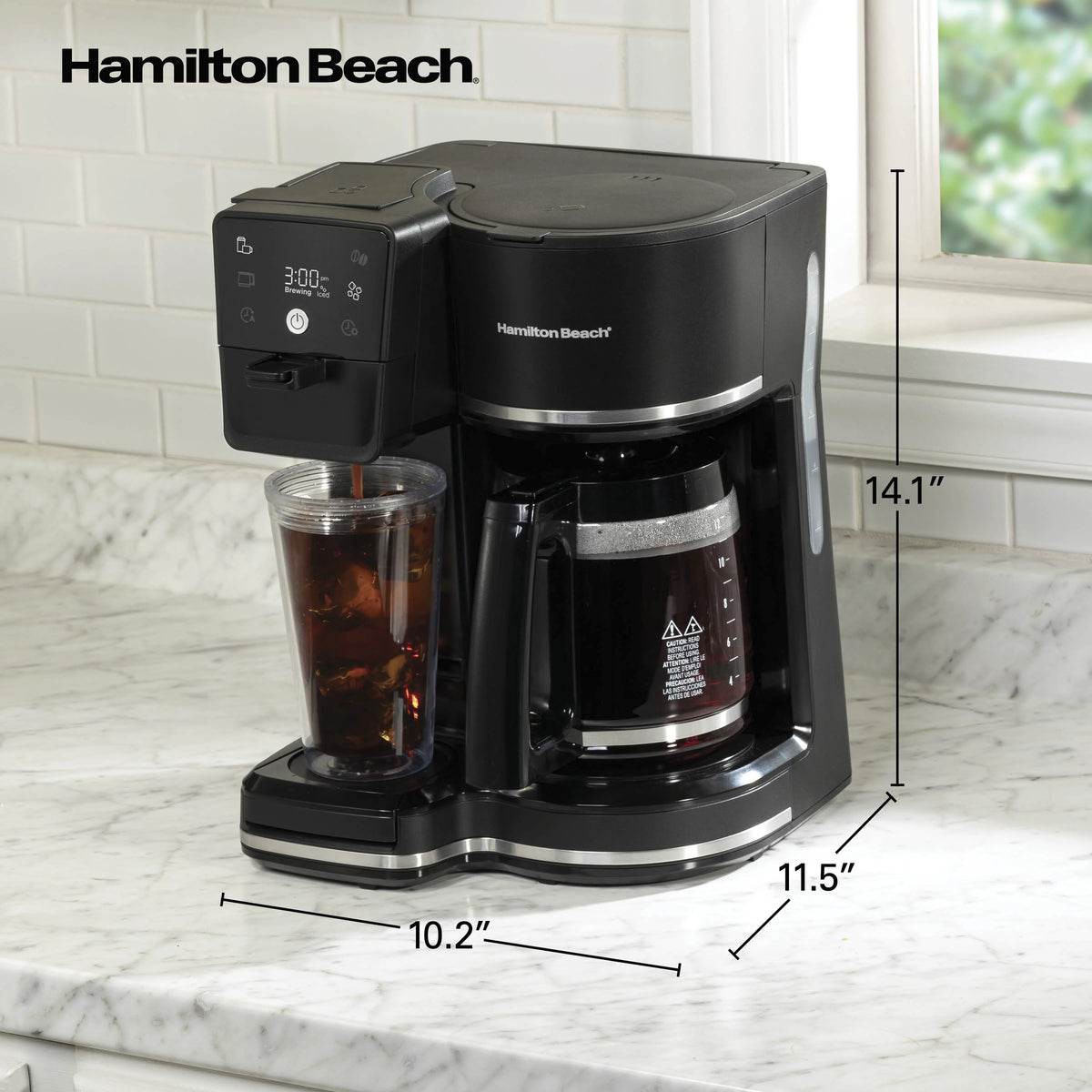 Hamilton Beach 2-Way Programmable Iced/Hot Coffee Maker, Single-Serve and 12 Cup Glass Carafe, 47501J