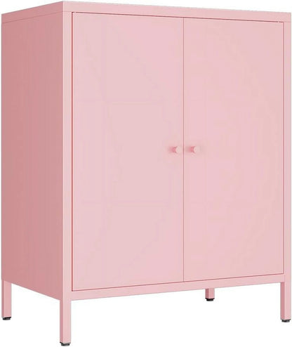 Small 2 Transparent Door Metal Storage Side Buffet Cabinet for Bed Room,Living Room,Entryway,Hallway,Home,Hotel,Office,Garage,Kitchen,1 Removable Shelf.