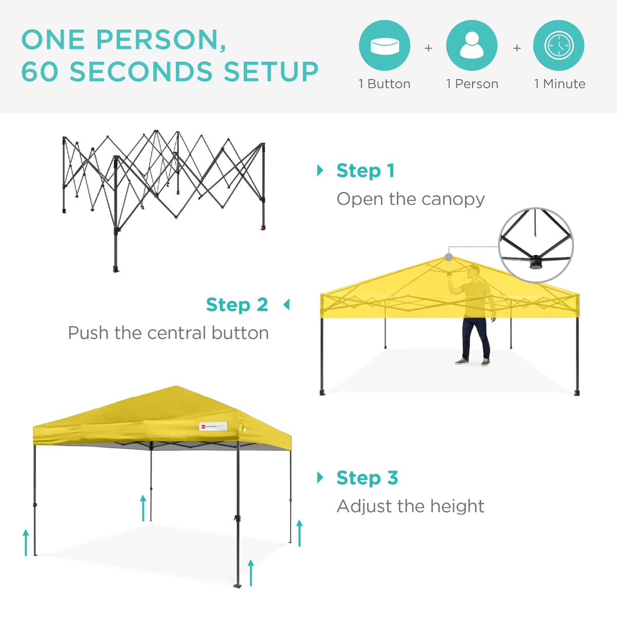 Best Choice Products 12x12ft Easy Setup Pop Up Canopy w/ 1-Button Setup, Wheeled Case, 4 Weight Bags - Navy Blue