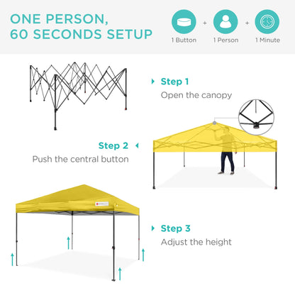 Best Choice Products 12x12ft Easy Setup Pop Up Canopy w/ 1-Button Setup, Wheeled Case, 4 Weight Bags - Navy Blue
