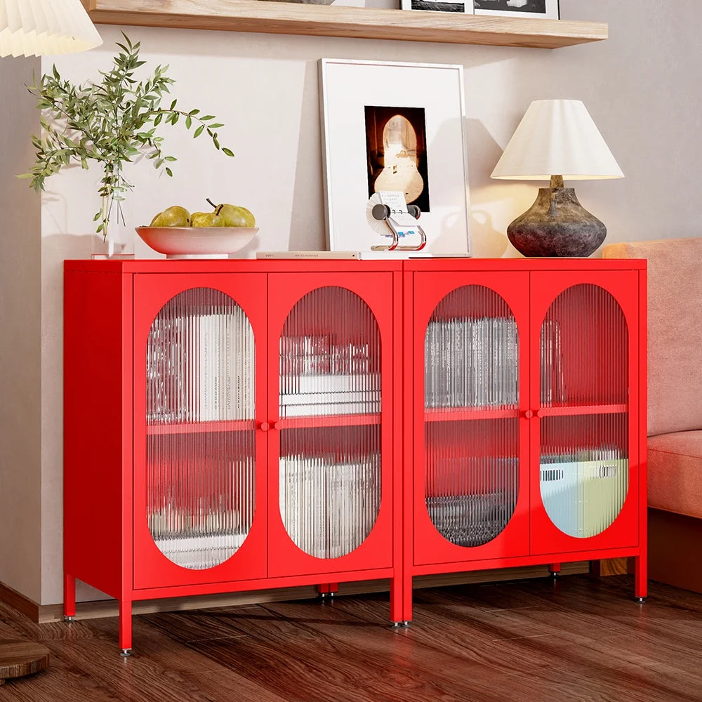 Small 2 Transparent Door Metal Storage Side Buffet Cabinet for Bed Room,Living Room,Entryway,Hallway,Home,Hotel,Office,Garage,Kitchen,1 Removable Shelf.