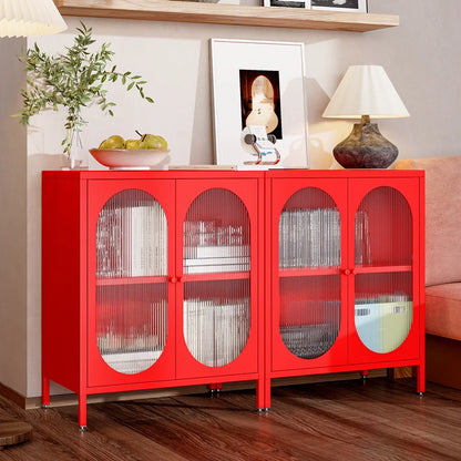 Small 2 Transparent Door Metal Storage Side Buffet Cabinet for Bed Room,Living Room,Entryway,Hallway,Home,Hotel,Office,Garage,Kitchen,1 Removable Shelf.