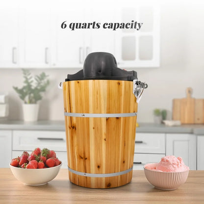 Elite Cuisine EIM569  6Qt. Old Fashioned Pine Bucket Electric/Manual Ice Cream Maker