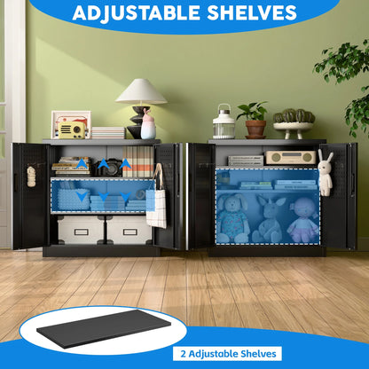 GANGMEI 72 Inches Tall Metal Garage Storage Cabinets with 5 Adjustable Shelves, Lockable Steel Black Storage Cabinet with Doors for Office, Home, School, Shops, Garage, Assembly required