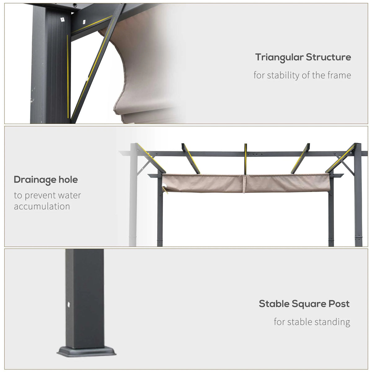 Outsunny 10' x 10' Pergola with Retractable Shade Canopy, Aluminum, Gray