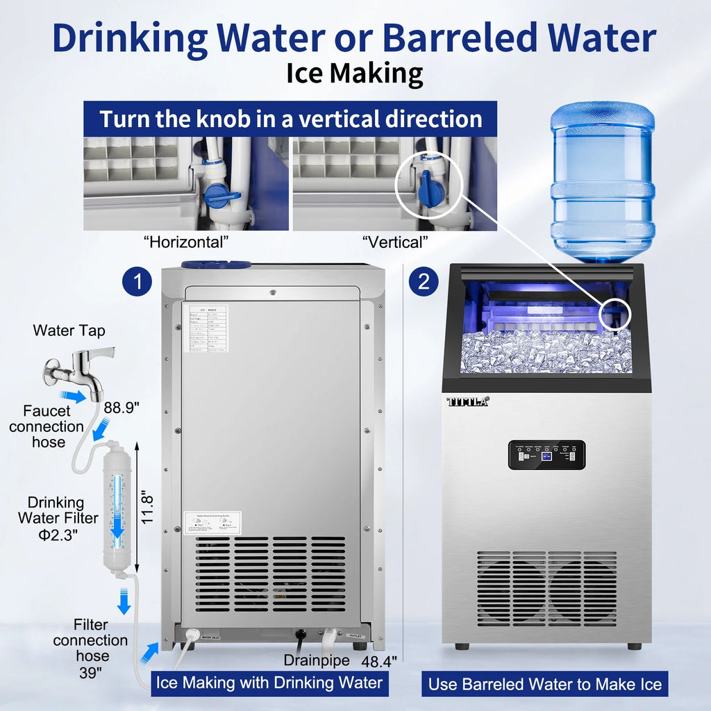 TITTLA 100Lbs/24H Commercial Ice Maker Machine,24 Lbs Storage,45 Ice Cubes in 12-15 Mins,Stainless Steel Ice Maker for Home Bar Cafe