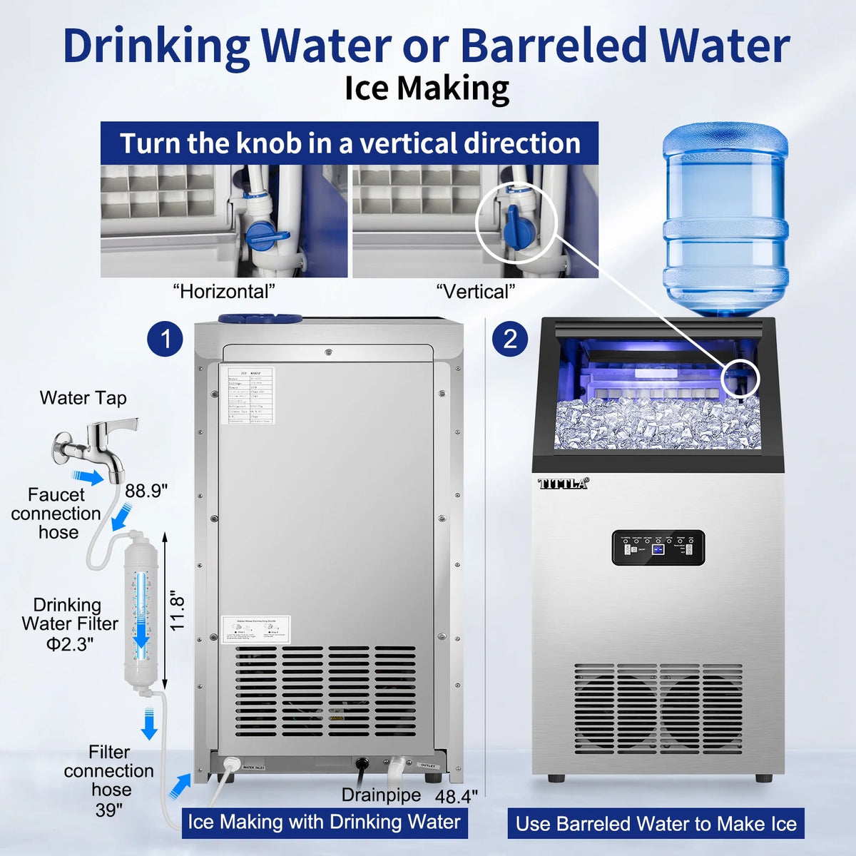 TITTLA 100Lbs/24H Commercial Ice Maker Machine,24 Lbs Storage,45 Ice Cubes in 12-15 Mins,Stainless Steel Ice Maker for Home Bar Cafe