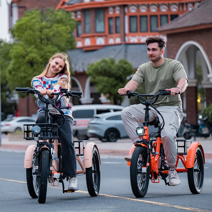 MOONCOOL TK1 Folding Electric Tricycle for Adults,48V 14.5Ah Removable battery, 500W（Peak 1000w）Motor, 20" Fat Tire Step-Thru 3Wheel Electric Bicycle w/Front&Rear Baskets, Certified to UL 2849 by SGS