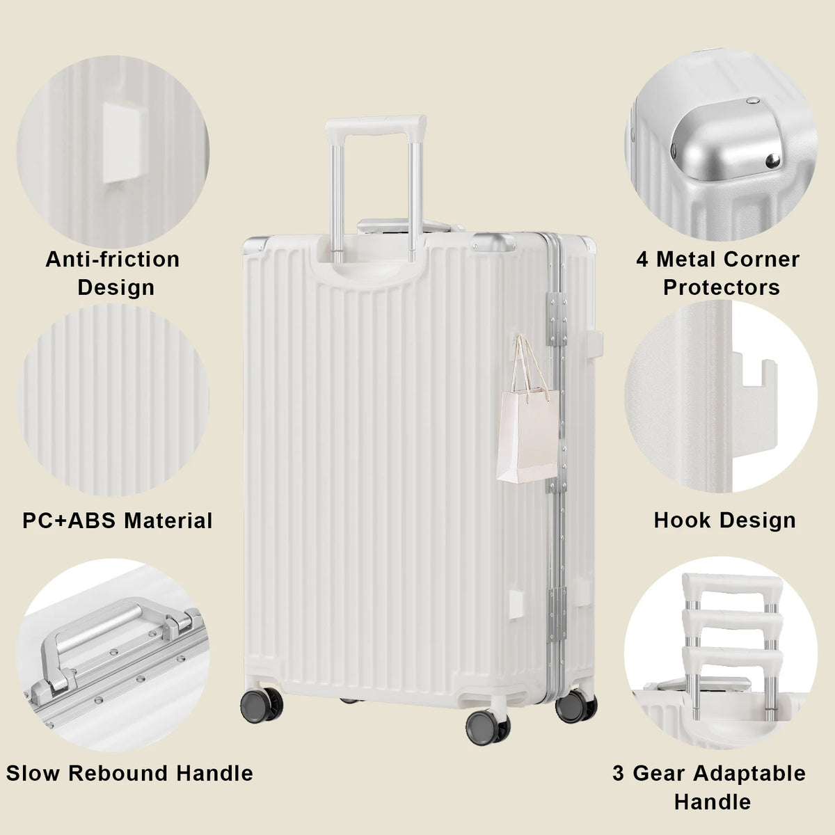 Luggage Aluminium Frame PC ABS Hardshell Suitcase with Spinner Wheels TSA Lock Zipperless Luggage 28 inch Silver