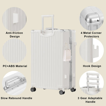 Luggage Aluminium Frame PC ABS Hardshell Suitcase with Spinner Wheels TSA Lock Zipperless Luggage 28 inch Silver