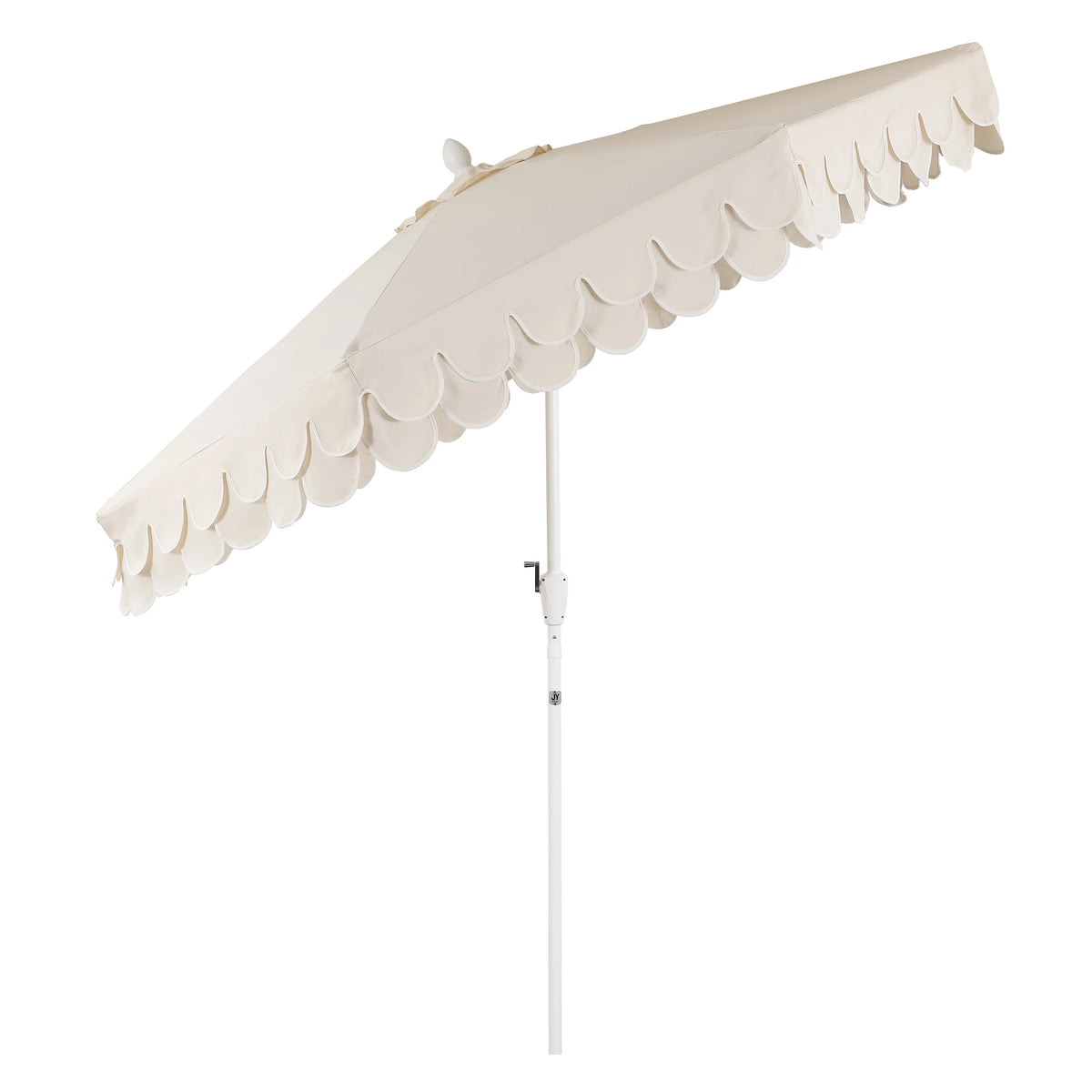 JONATHAN Y Tracy 9 ft. Market Patio Umbrella, Classic Mid-Century Scalloped Fringe, with Auto-Tilt Crank, Wind Vent and UV Protection, Coral Pink/White, Dark Brown Pole
