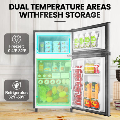 WANAI 3.5 Cu ft Two Door Mini Fridge, Silvery