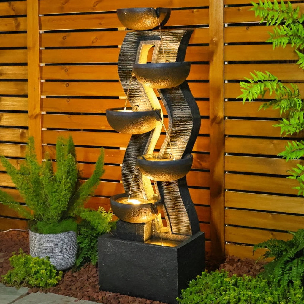 6-Tiered Garden Water Fountains Large Outdoor Fountains and Waterfalls with Light for Patio Yard Porch Pool Decor