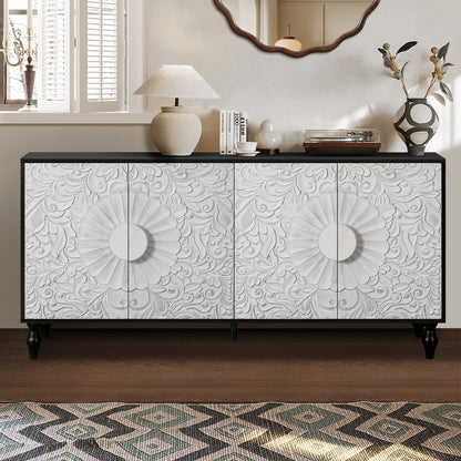 Aukfa 63" Large Accent Storage Cabinet TV Stand with Carved Door for Living Room,Entryway,Natural