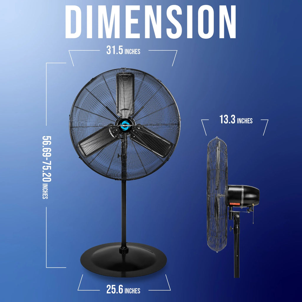 Tornado - 20 Inch High Velocity Metal Oscillating Pedestal Fan - Commercial, Industrial Use Water-Resistant