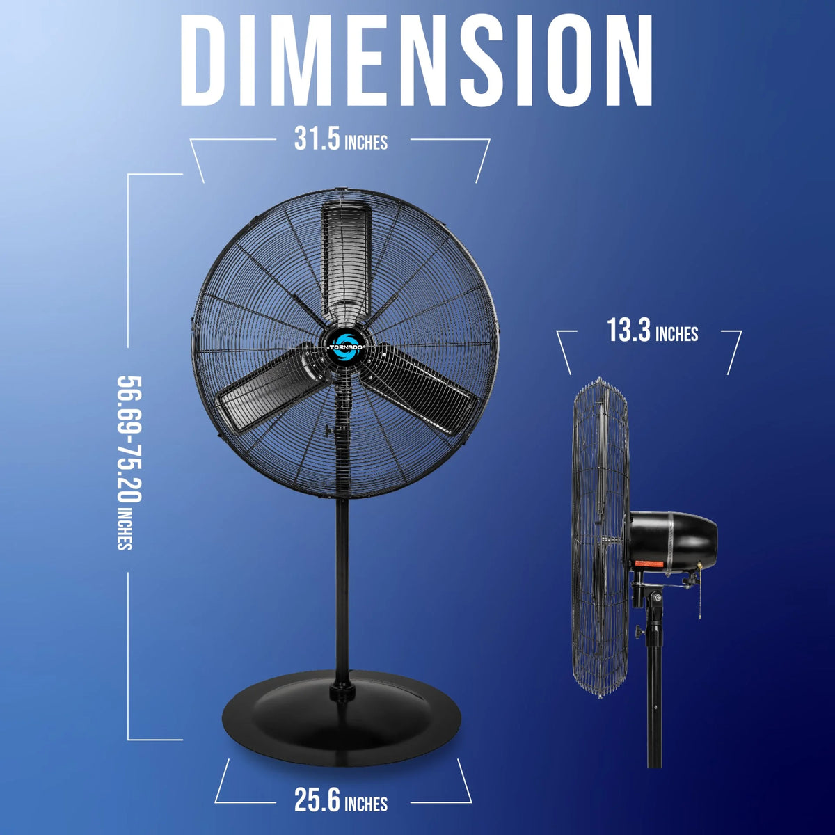 Tornado - 20 Inch High Velocity Metal Oscillating Pedestal Fan - Commercial, Industrial Use Water-Resistant