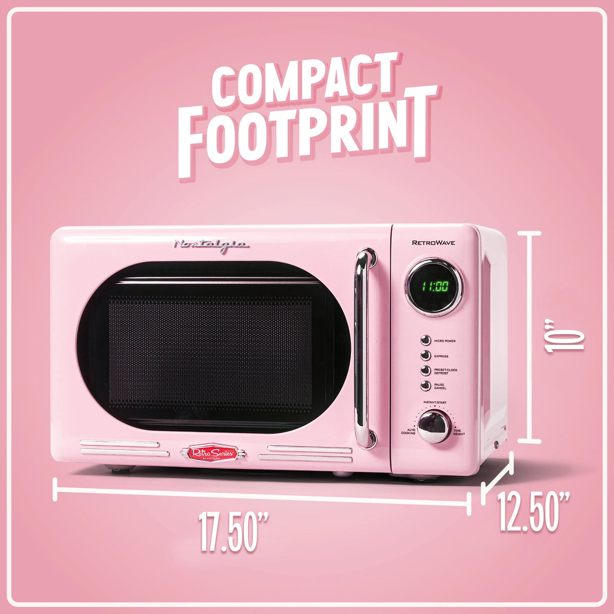 Nostalgia Retro Compact Countertop Microwave Oven - 0.7 Cu. Ft. - 700-Watts with LED Digital Display - Child Lock - Easy Clean Interior - Orange